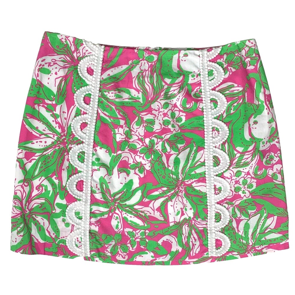 Lilly Pulitzer Marigold Skort Forgot My Trunks sz 00 Cotton Lace Elephant Flower